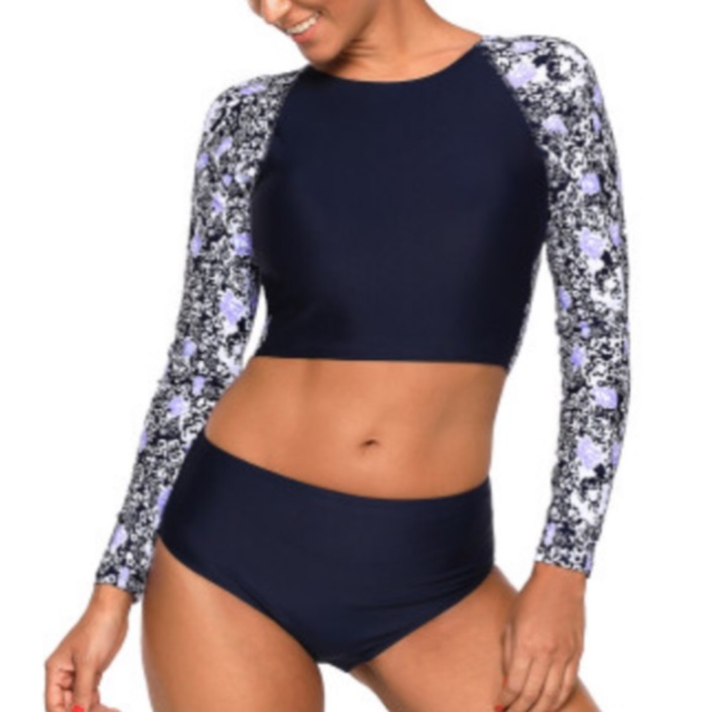 Navy Blue Surf Rashguard Protection Swimming Suit